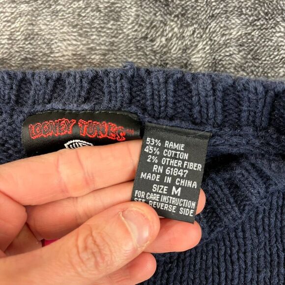 Vtg Warner Bros Eagles Eye Chunky Knitted Looney Tunes Christmas Sweater Sz M* - Picture 6 of 14